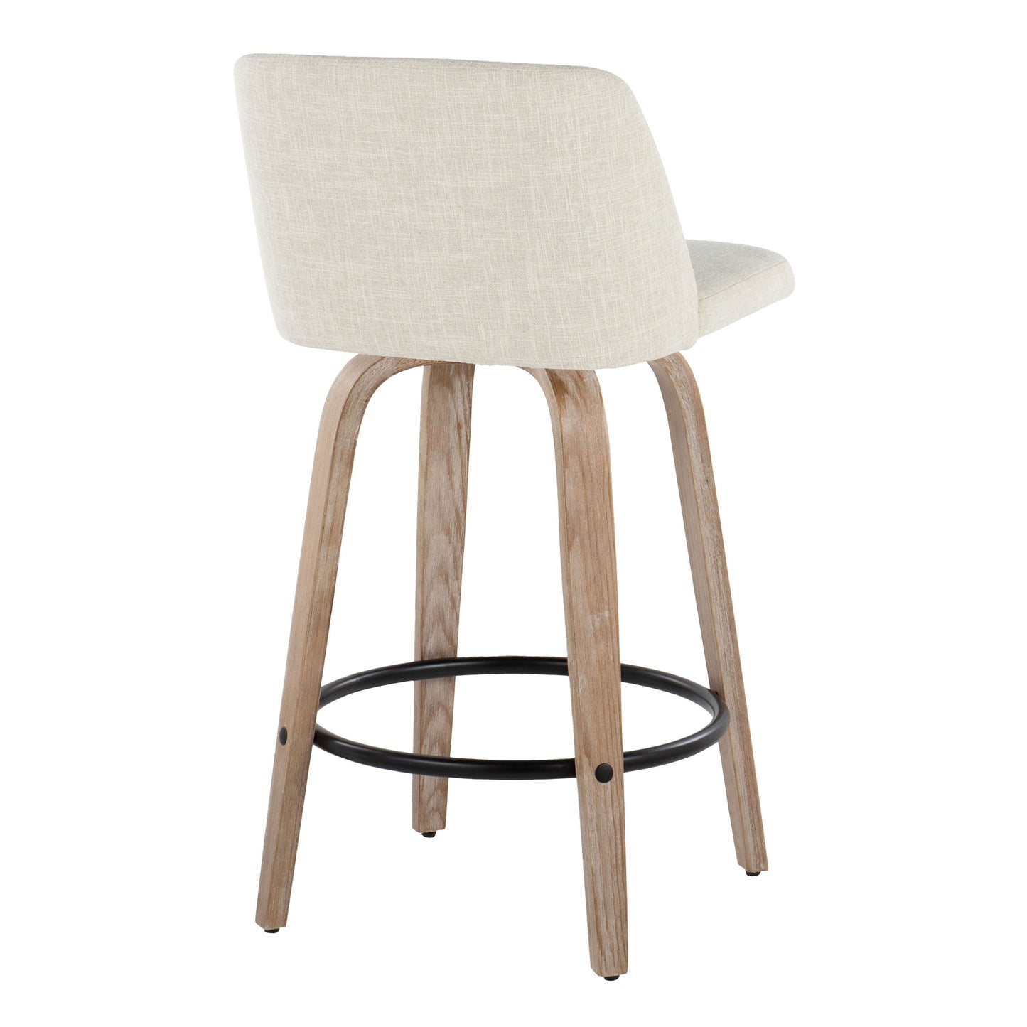 Toriano - Contemporary Fixed Height Counter Stool Swivel With Round Footrest (Set of 2) - Whitewashed / Cream