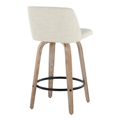 Toriano - Contemporary Fixed Height Counter Stool Swivel With Round Footrest (Set of 2) - Whitewashed / Cream
