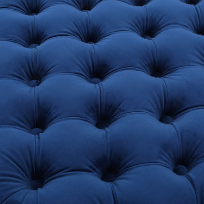 Modern Glam Ottoman With Velvet Upholstery And Button Tufted Design - Navy Blue