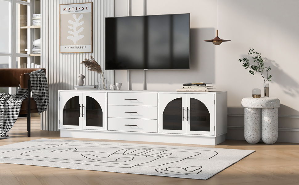 Modern Minimalist TV Stand For TVs Up To 75", Entertainment Center Media Console Cabinet With Adjustable Shelves For Living Room - White