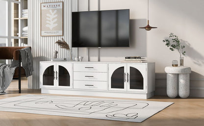 Modern Minimalist TV Stand For TVs Up To 75", Entertainment Center Media Console Cabinet With Adjustable Shelves For Living Room - White