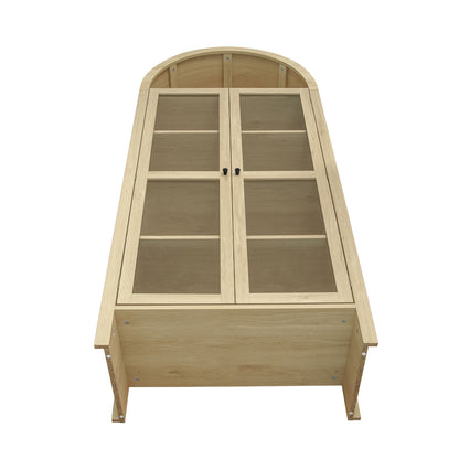 Tall Arched Kitchen Pantry, Modern Farmhouse Wood Kitchen Storage Cabinets, Arched Storage Display Cabinet With Adjustable Shelves, Versatile Cupboard For Kitchen, Dining Room - Natural