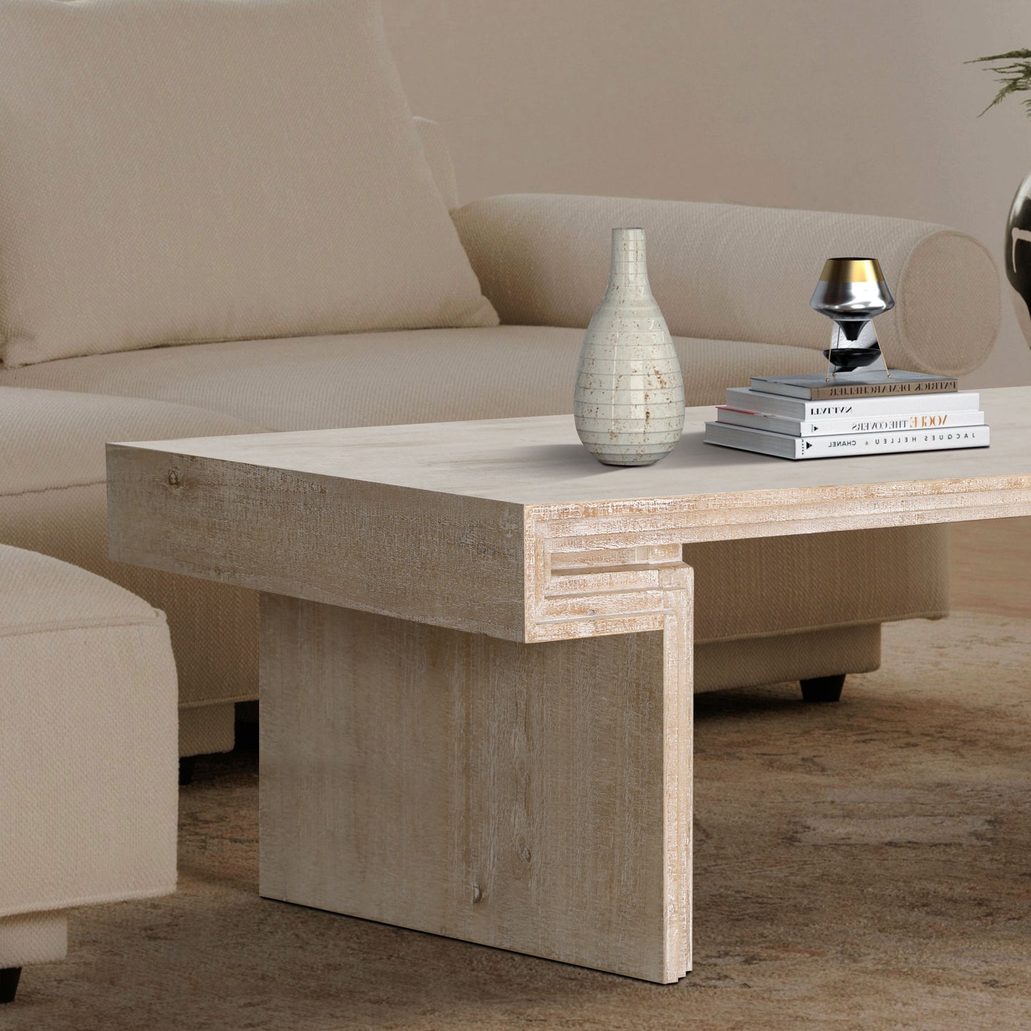 American Vintage Industrial Coffee Table, Premium Reclaimed Wood Texture, Double Tier Design - Antique Natural