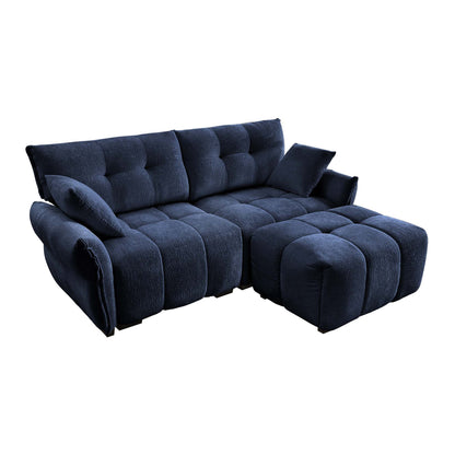 Modern Fabric 2 Seater Sofa With Ottoman Minimalist Design - Blue