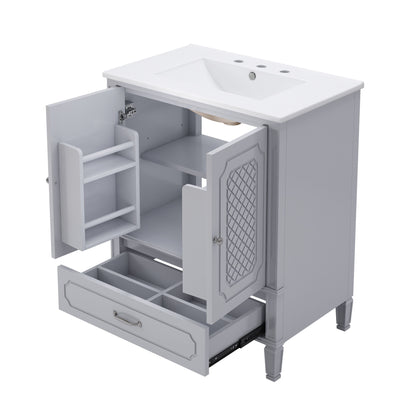 Vintage Style 30" Bathroom Vanity With Sink, Multi Functional Storage, Soft Closing Door - Gray