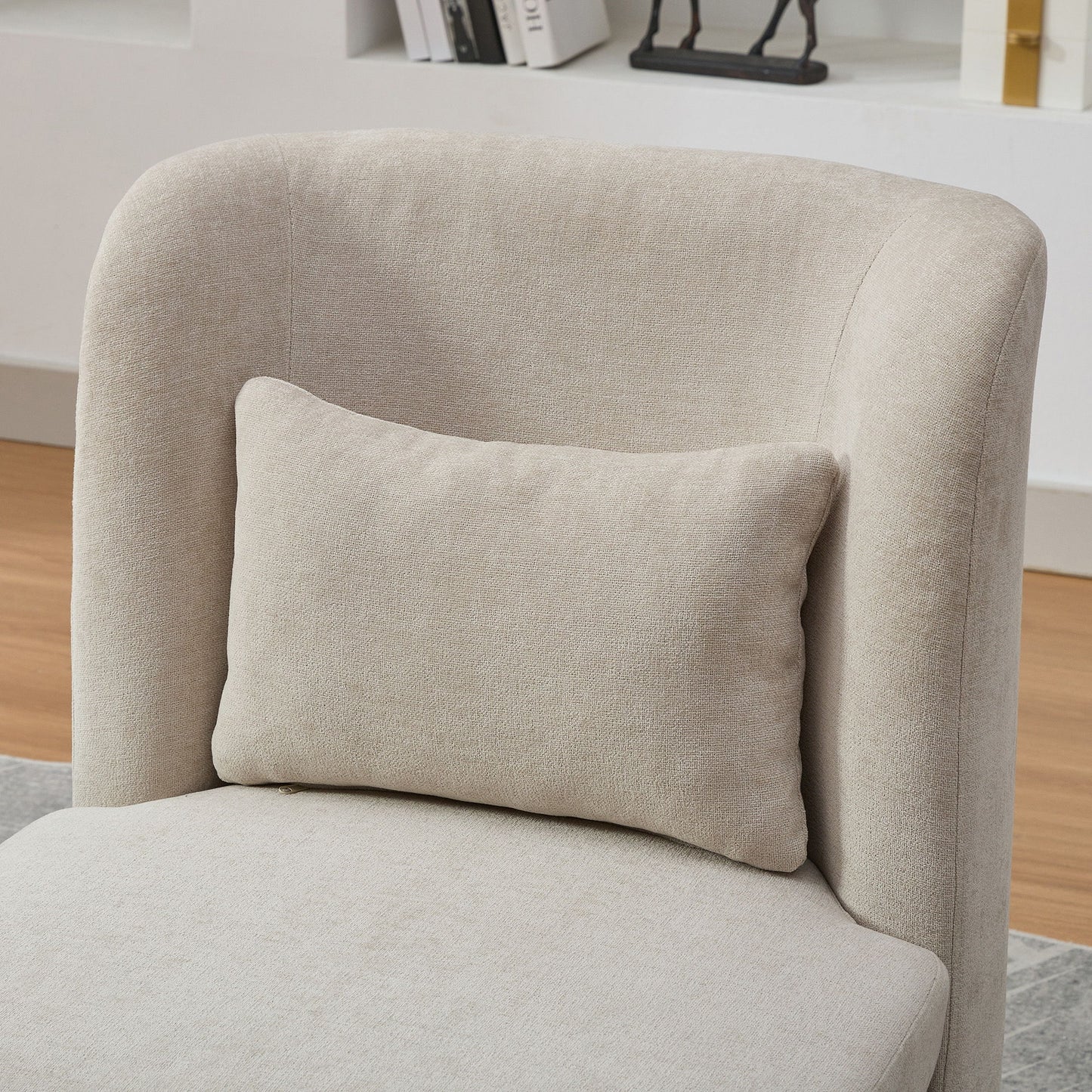Modern Cushioned Armless Metal Base 360 Degree Swivel Chair With Pillow, Suitable For Living Room, Family Room, Bedroom, Lounge Area, Office - Beige