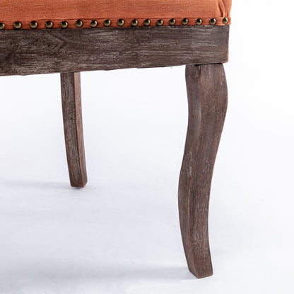 Ultra Side Dining Chair,Thickened Fabric Chairs With Neutrally Toned Solid Wood Legs, Bronze Nail Head (Set of 2) - Orange