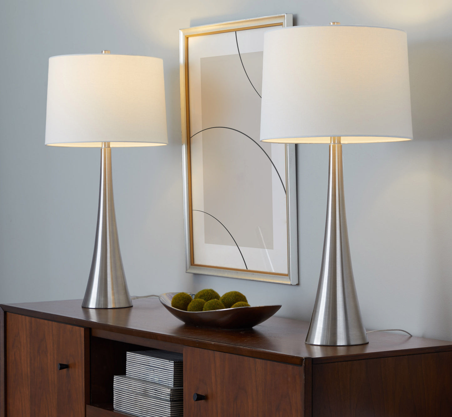 Diana - Contemporary Table Lamp (Set of 2) - Nickel / White