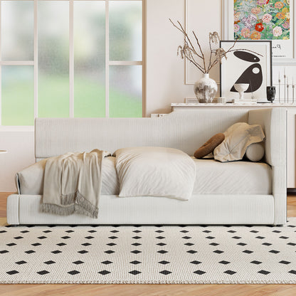 Twin Size L Shaped Upholstered Daybed - Beige