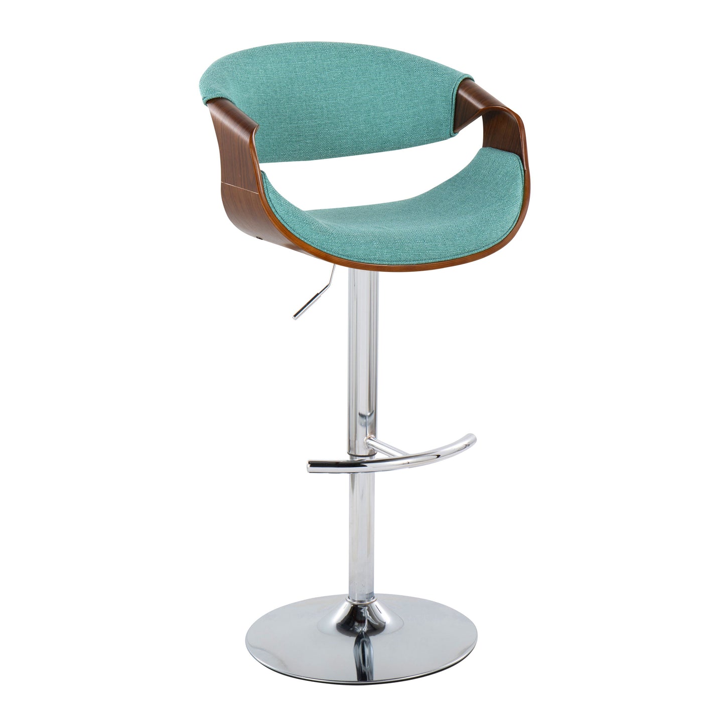 Curvo - Mid-Century Modern Adjustable Barstool With Swivel With Rounded T Footrest (Set of 2) - Chrome / Walnut / Teal