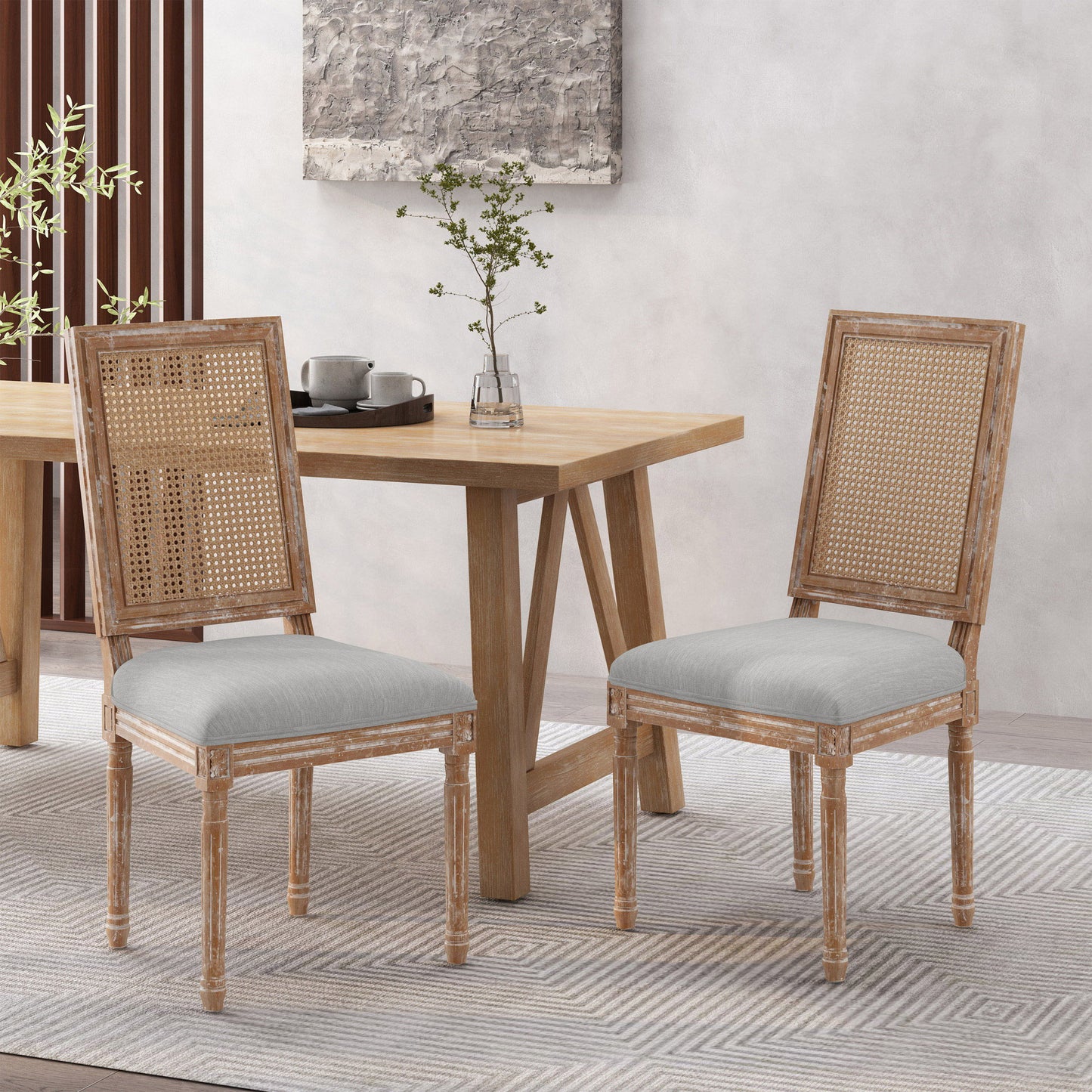 French Country Dining Chair (Set of 2) With Upholstered Seats - Light Gray
