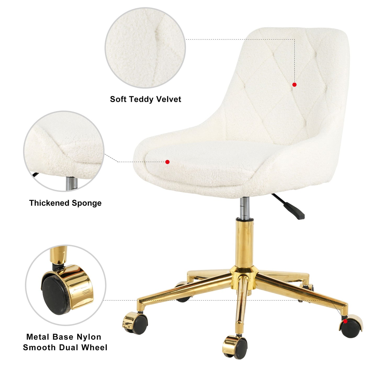 Modern Teddy Fleece Fabric Dining Chair With Gold Legs, Soft And Comfortable, Adjustable, Space Saving - Beige