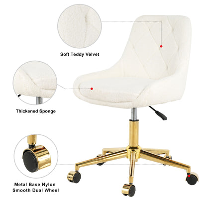 Modern Teddy Fleece Fabric Dining Chair With Gold Legs, Soft And Comfortable, Adjustable, Space Saving - Beige