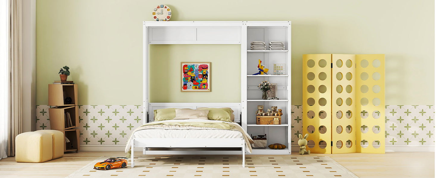 Queen Size Murphy Wall Bed With Shelves - White