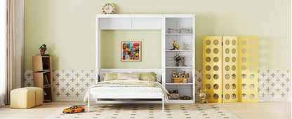 Queen Size Murphy Wall Bed With Shelves - White