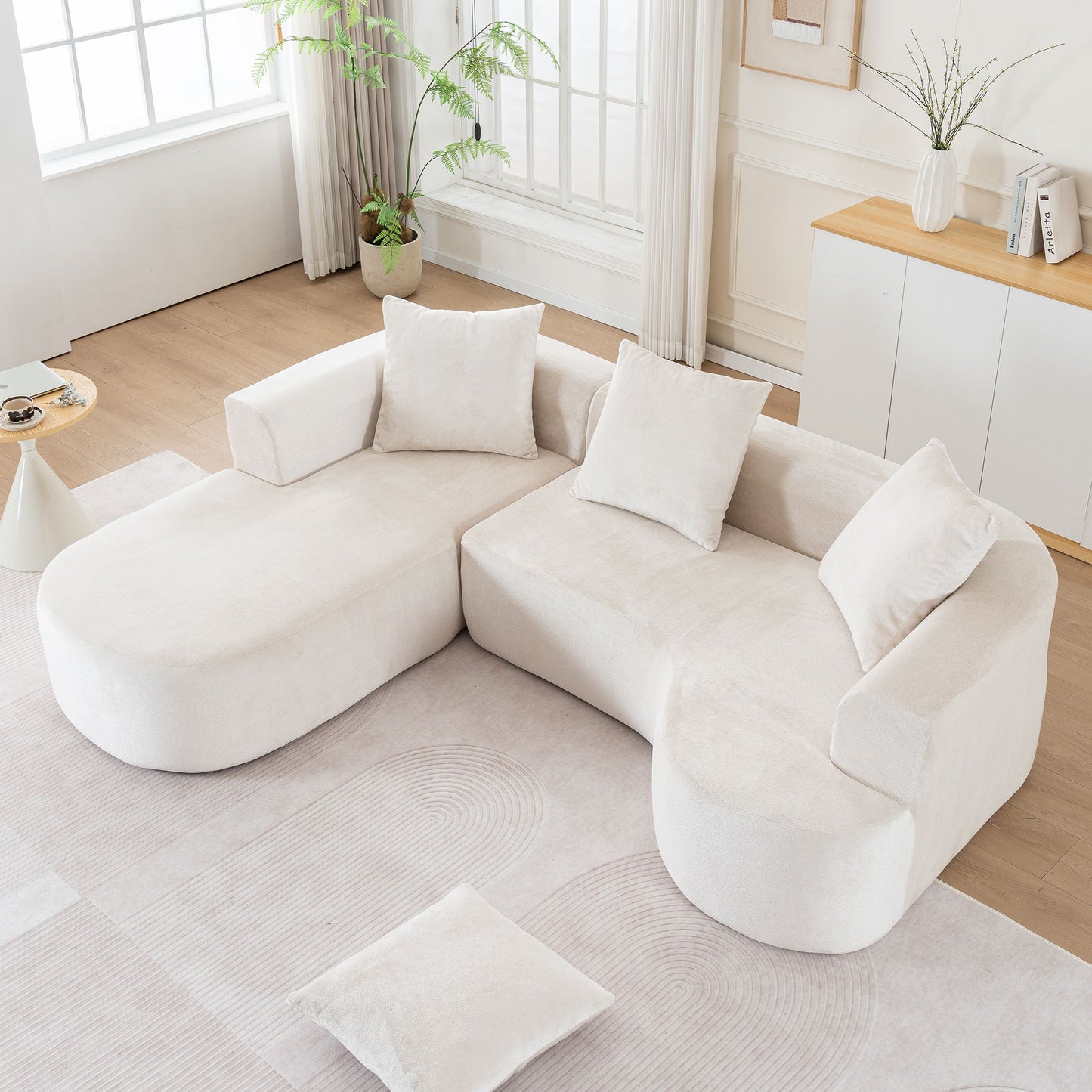 Modular Sectional Sofa With L Shape Chaise, Cloud Sectional Modern Sleeper Couch With Deep Seat, Sponge Compression Sofas - Beige