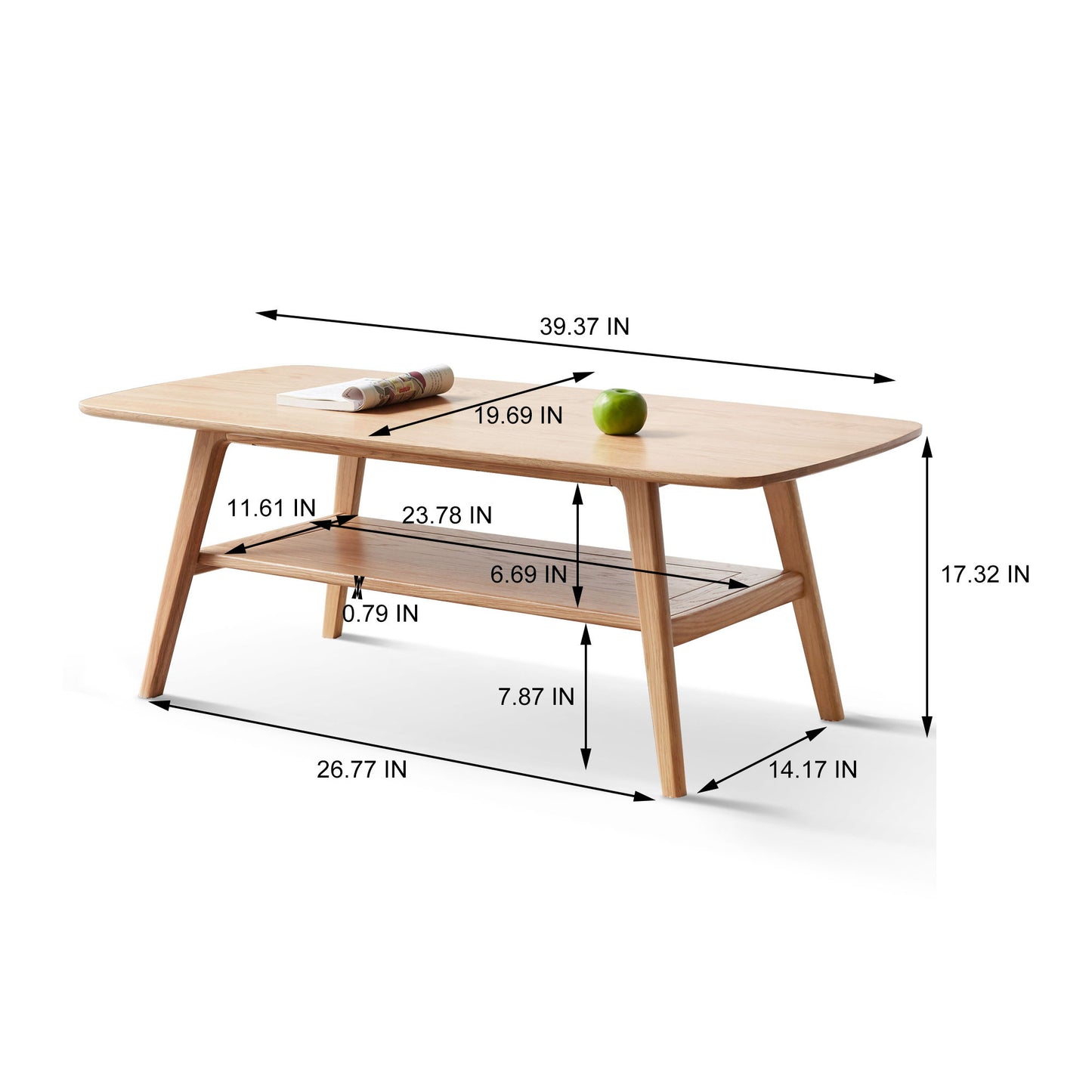 Center Low Table, Coffee Table With Storage Shelf - Natural