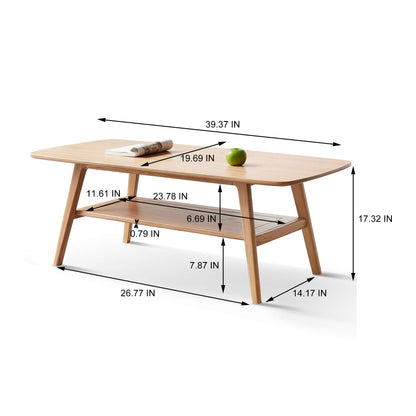 Center Low Table, Coffee Table With Storage Shelf - Natural