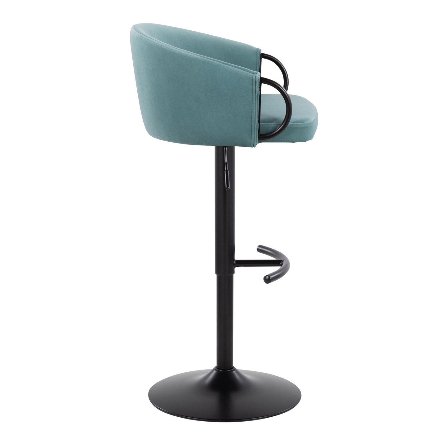 Claire - Contemporary Adjustable Barstool With Swivel With Rounded T Footrest (Set of 2) - Black / Light Blue