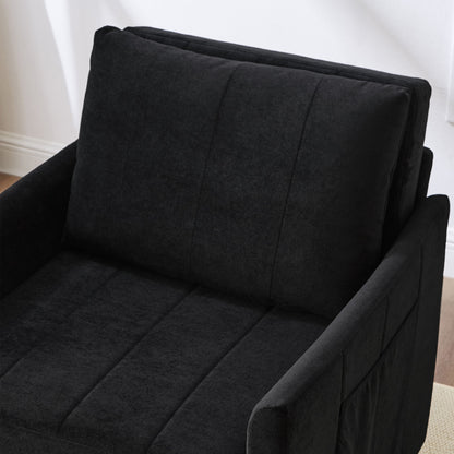Upholstered Convertible Sleeper Sofa With 5 Position Backrest, Side Pockets, Storage - Black
