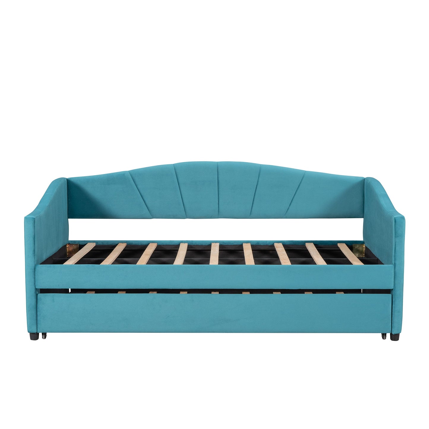Twin Size Upholstered Daybed Sofa Bed With Trundle And Slat - Blue