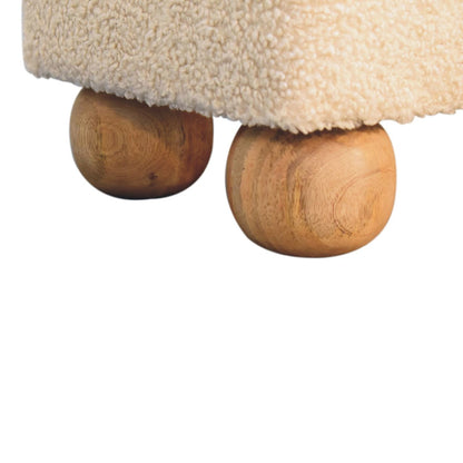 Vintage Leather Boucle Ball Footstool - Brown