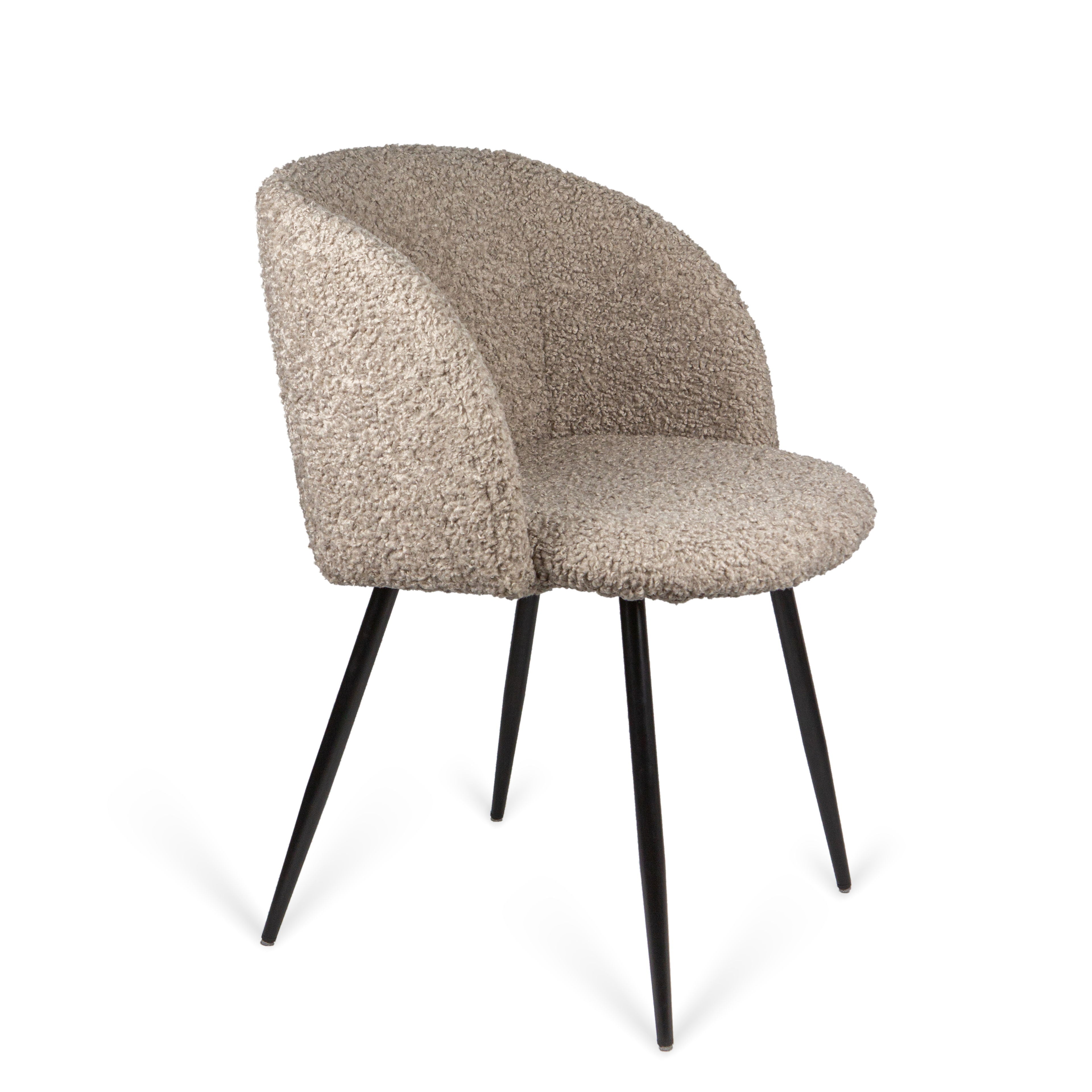 Adjust Legs Upholstered Teddy Faux Fur Dining Armrest Chair (Set of 2) - Light Brown