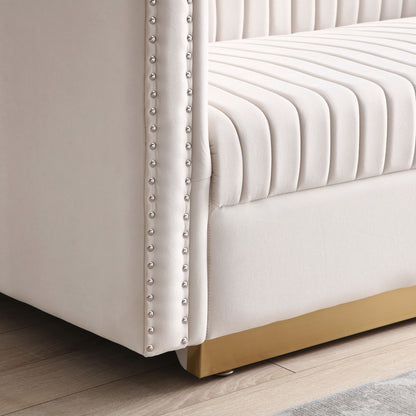 Contemporary Vertical Channel Tufted Sofa Modern Upholstered Couch For Living Room With 2 Pillows - Beige