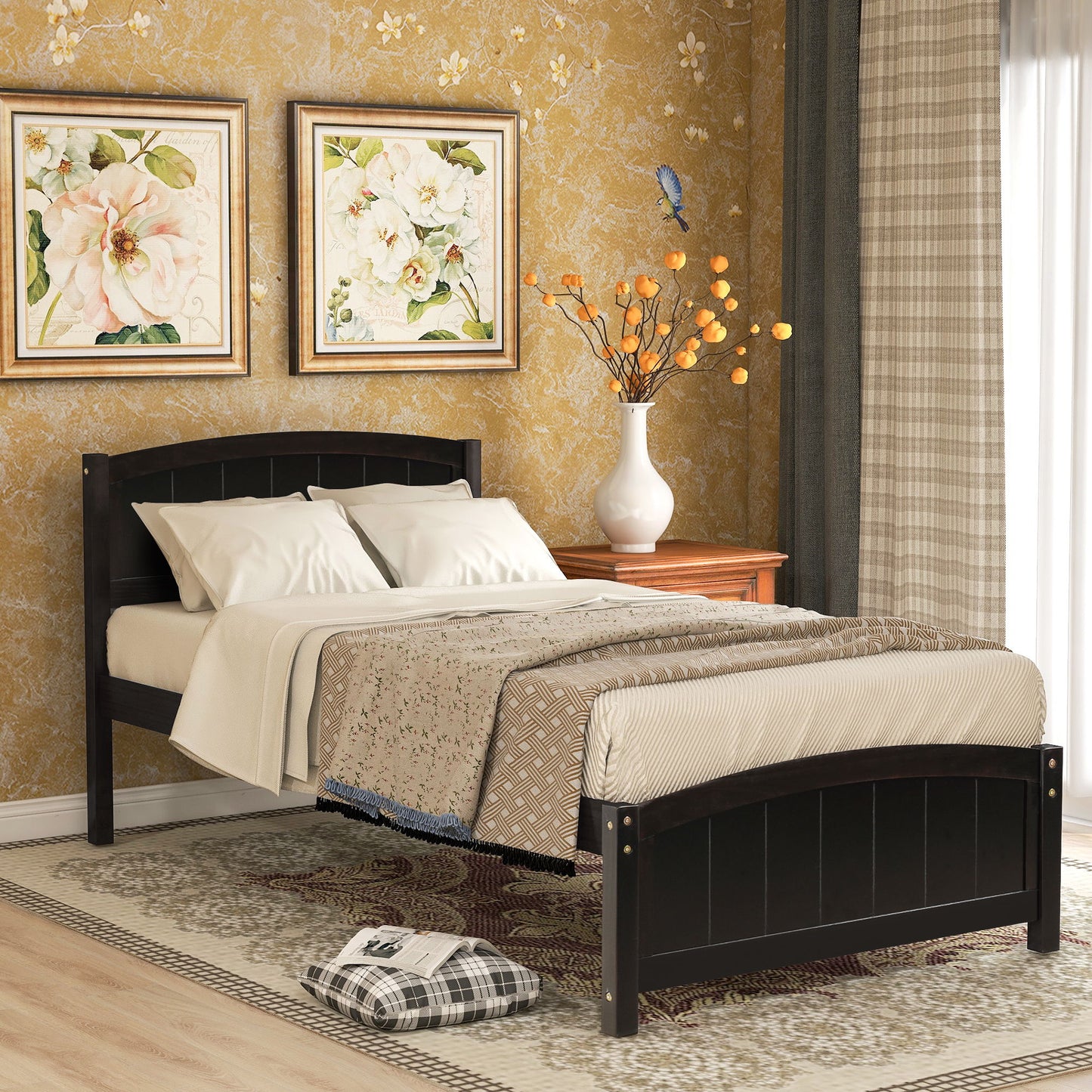Twin Platform Bed With Headboard, Footboard And Slat Support - Espresso