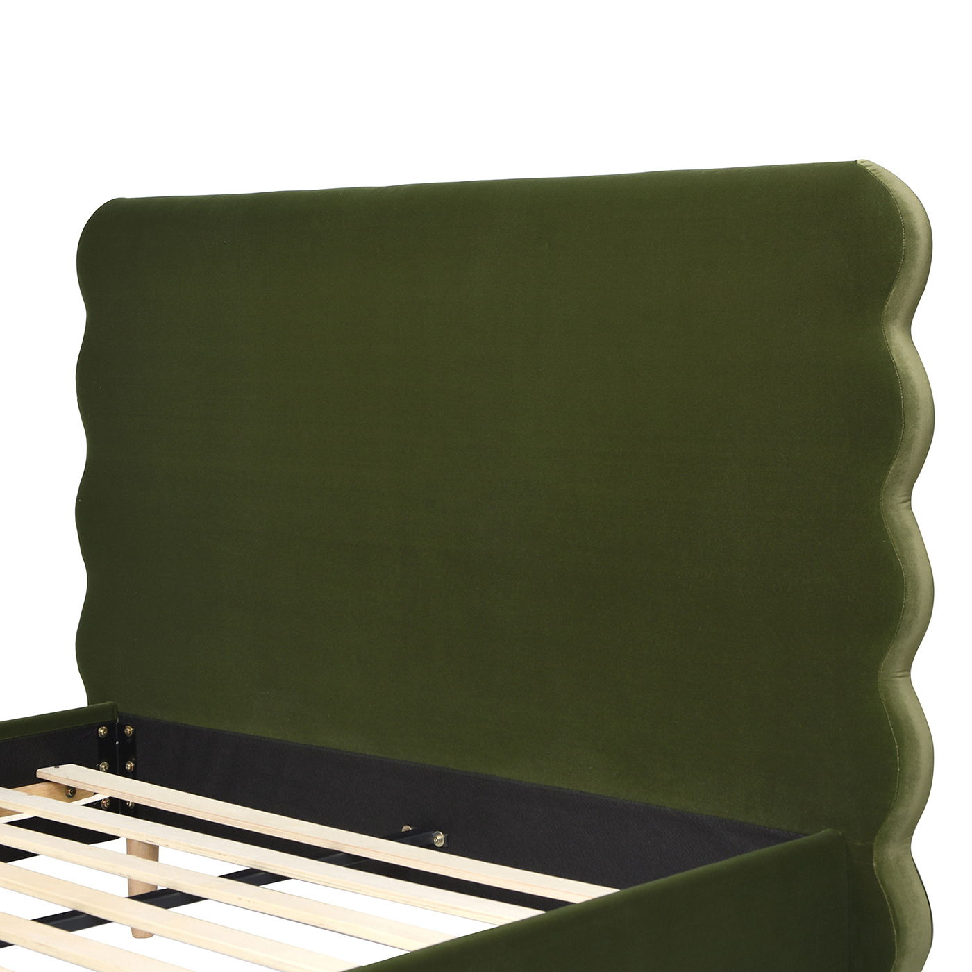 Stockholm - Queen Modern Wavy Headboard Platform Bed - Olive Green