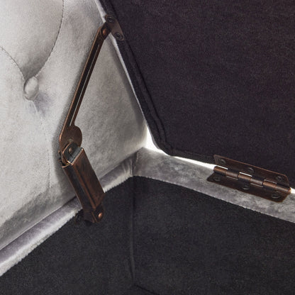Velvet Multifunctional Storage Rectangular Ottoman Bench With Pillow - Gray