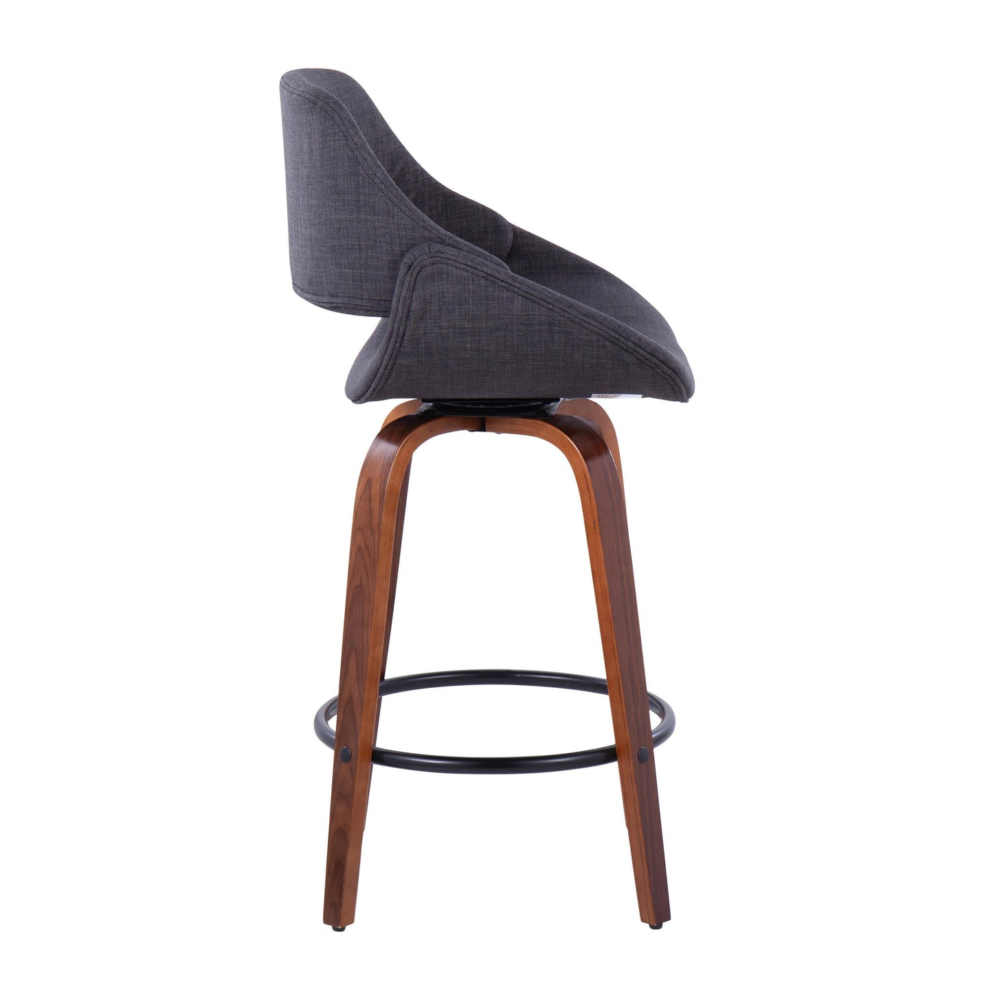Fabrico - Mid-Century Modern Fixed Height Counter Stool & Round Footrest (Set of 2) - Walnut / Charcoal