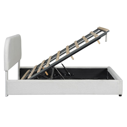 Full Size Upholstered Platform Bed With Hydraulic Storage System - White