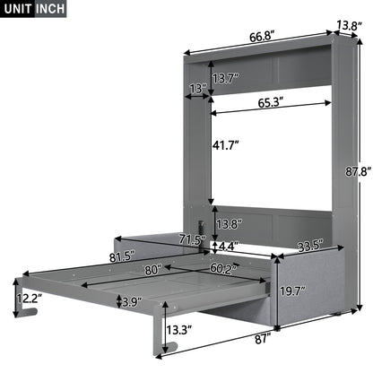Queen Size Murphy Wall Bed With Cushion - Gray