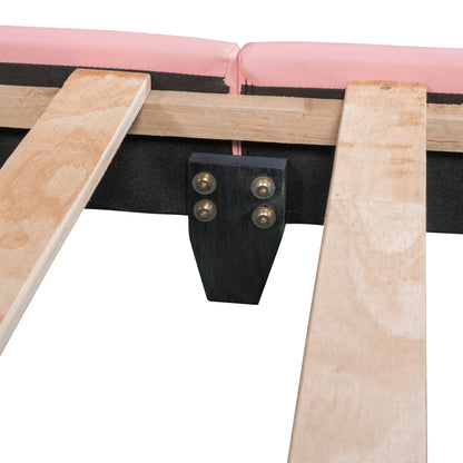Full Size Upholstered Leather Platform Bed With Rabbit Ornament, Pink