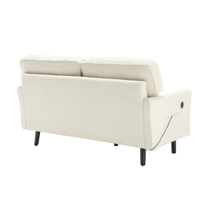Mid Century Modern Loveseat Sofa With USB, Removable Pillow Cover - Beige
