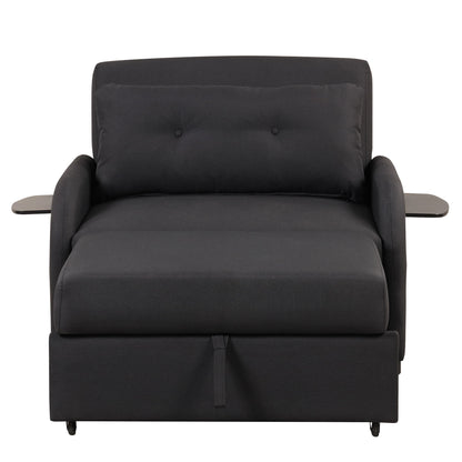 3 In 1 Pull Out Sofa Sleeper With Wing Table And USB Charge - Black