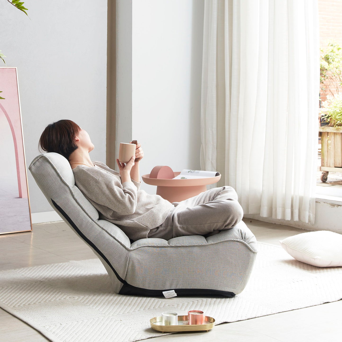 Single Sofa Reclining Japanese Chair Lazy Sofa Tatami Balcony Adjustable Chair - Gray