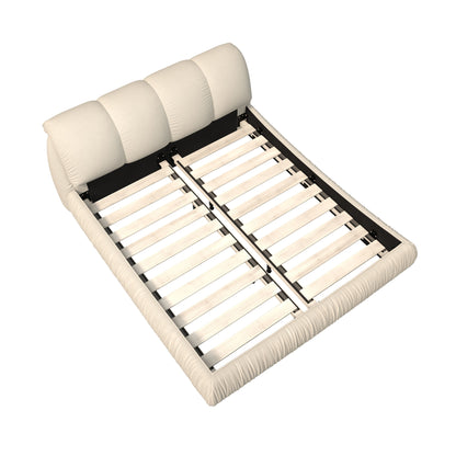 Queen Size Luxury Upholstered Platform Bed With Oversized Padded Backrest And Solid Wood Frame, Suitable For Multiple Heights Of Mattresses - Beige