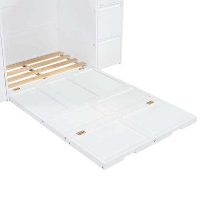 Twin Size Murphy Bed With Drawers, Cabinets, And USB Ports - White