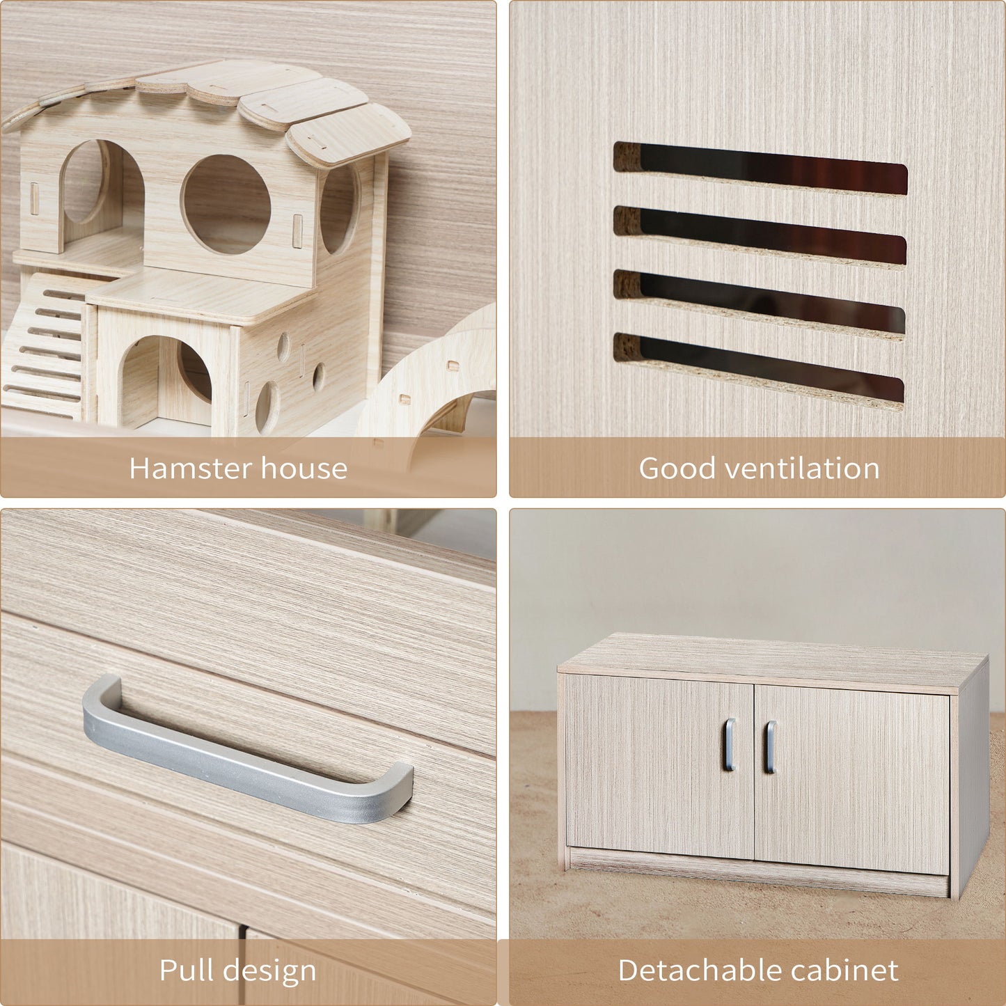 Guinea Pig Cages, Hamster Cage Wood With Independent Storage Cabinet, House For Rat Chinchilla With Guinea Pig Hutch And Bridge, Openable Top With Acrylic Sheets - Natural Wood