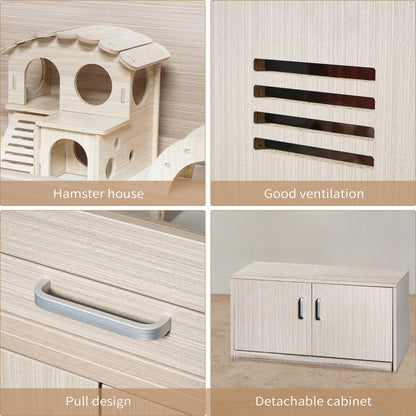 Guinea Pig Cages, Hamster Cage Wood With Independent Storage Cabinet, House For Rat Chinchilla With Guinea Pig Hutch And Bridge, Openable Top With Acrylic Sheets - Natural Wood