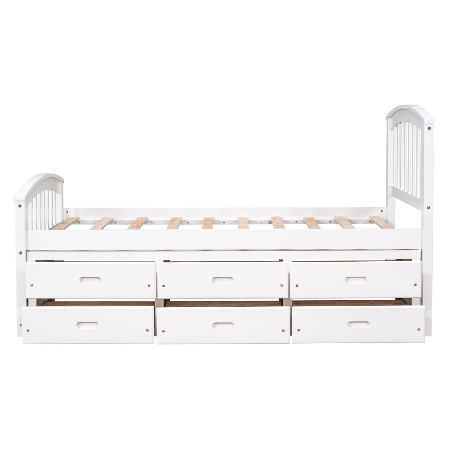 Twin Size Platform Storage Bed Solid Wood Bed With 6 Drawers - White