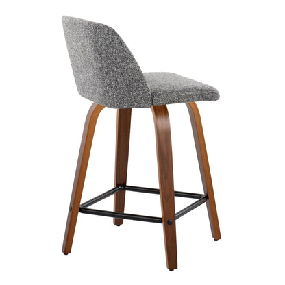 Toriano - Mid-Century Modern Fixed Height Counter Stool With Swivel With Square Footrest (Set of 2) - Walnut / Gray