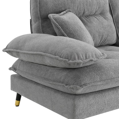 L Shaped Convertible Sectional Sofa 4 Seat Tufted Couch Set With Two Tone Adjust Legs Cloud Movable Ottoman - Gray