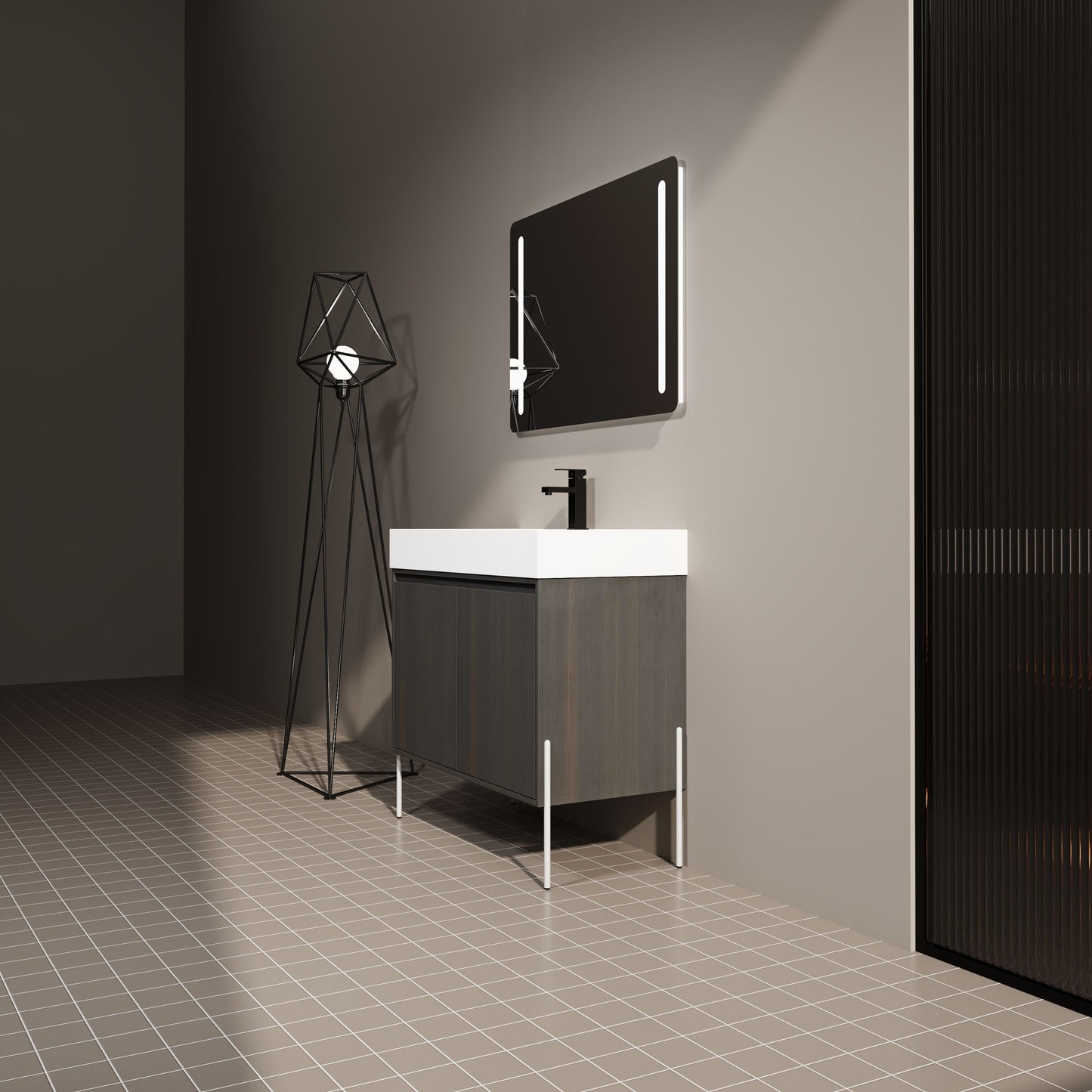 Minimalist 36" Freestanding Bathroom Vanity With Resin Sink And Storage Cabinet - Dark Oak