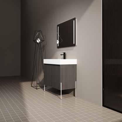 Minimalist 36" Freestanding Bathroom Vanity With Resin Sink And Storage Cabinet - Dark Oak