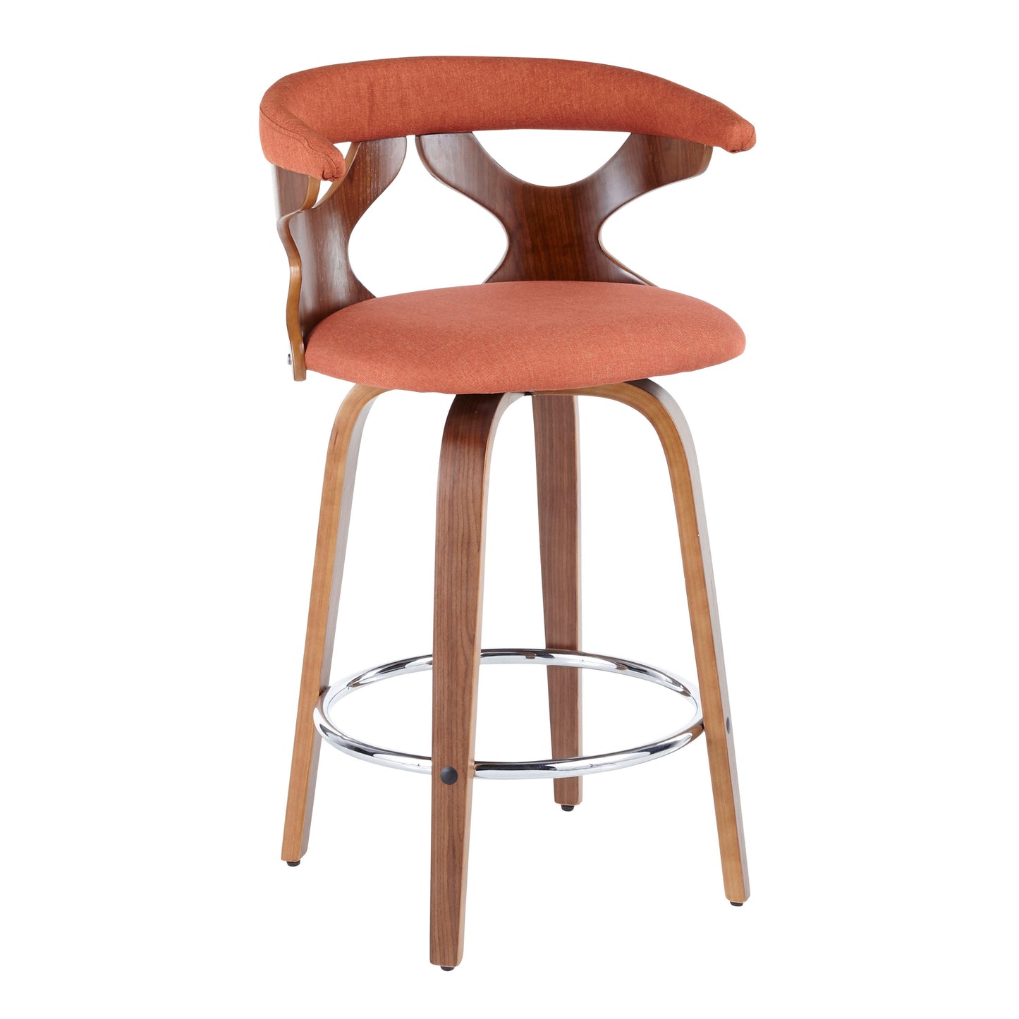 Gardenia - Mid-Century Modern Fixed Height Counter Stool With Swivel (Set of 2) - Walnut / Orange
