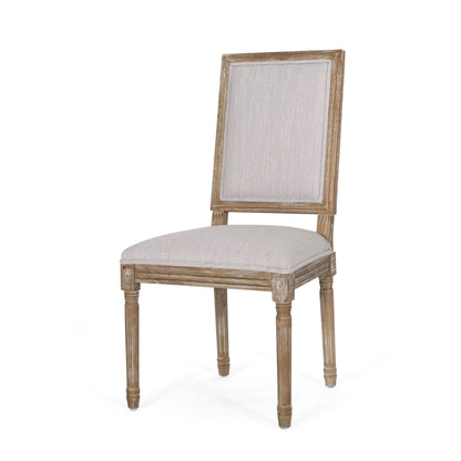 Vintage French Country Dining Chair Set With Cane Backrest, Upholstered Seats - Light Gray