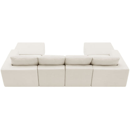 Modular U Shaped Sectional With Ottomans, Luxury Cloud Floor Couch With Deep Seat Fully Compressed Upholstered Sofa - Beige